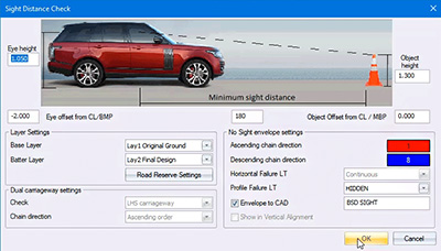 Sight distance checking in CIVIL DESIGNER software